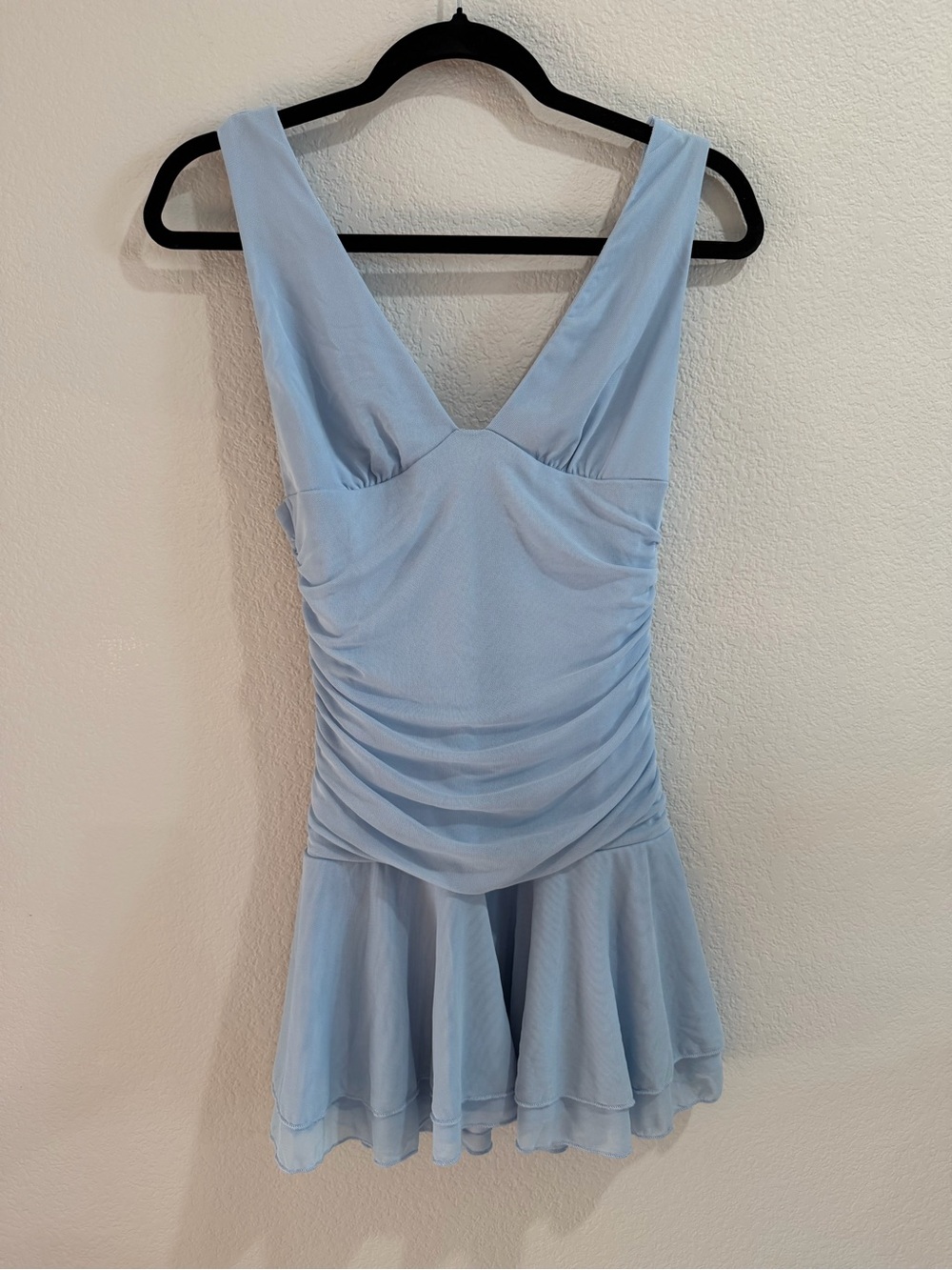 Light Blue V-Neck Ruched Chiffon Dress